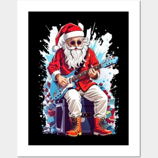 Santa Claus Playing Guitar Posters and Art